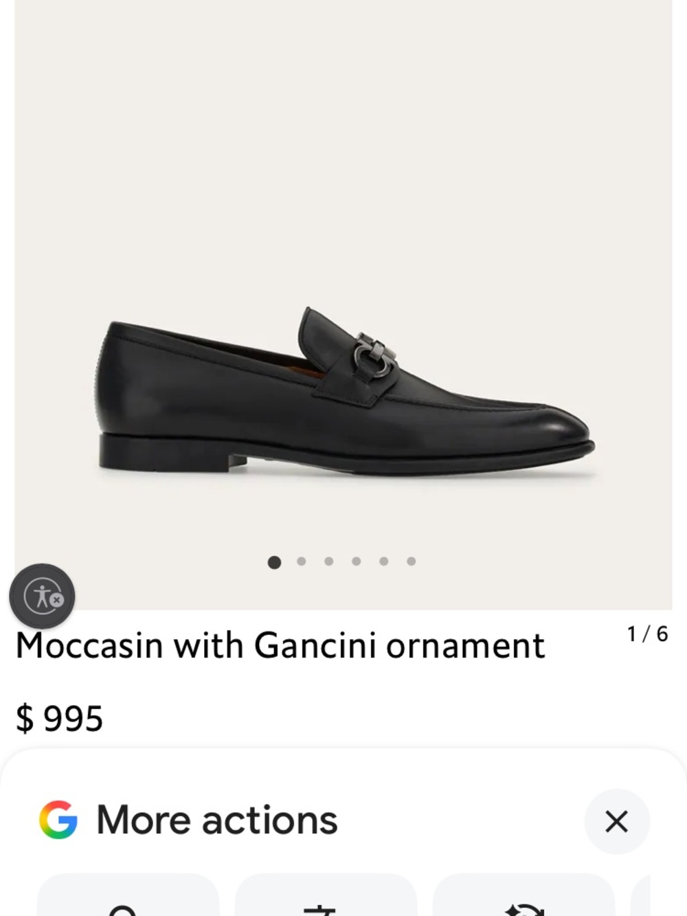 Salvatore Ferragamo Black Leather Moccasin with Gancini Ornament